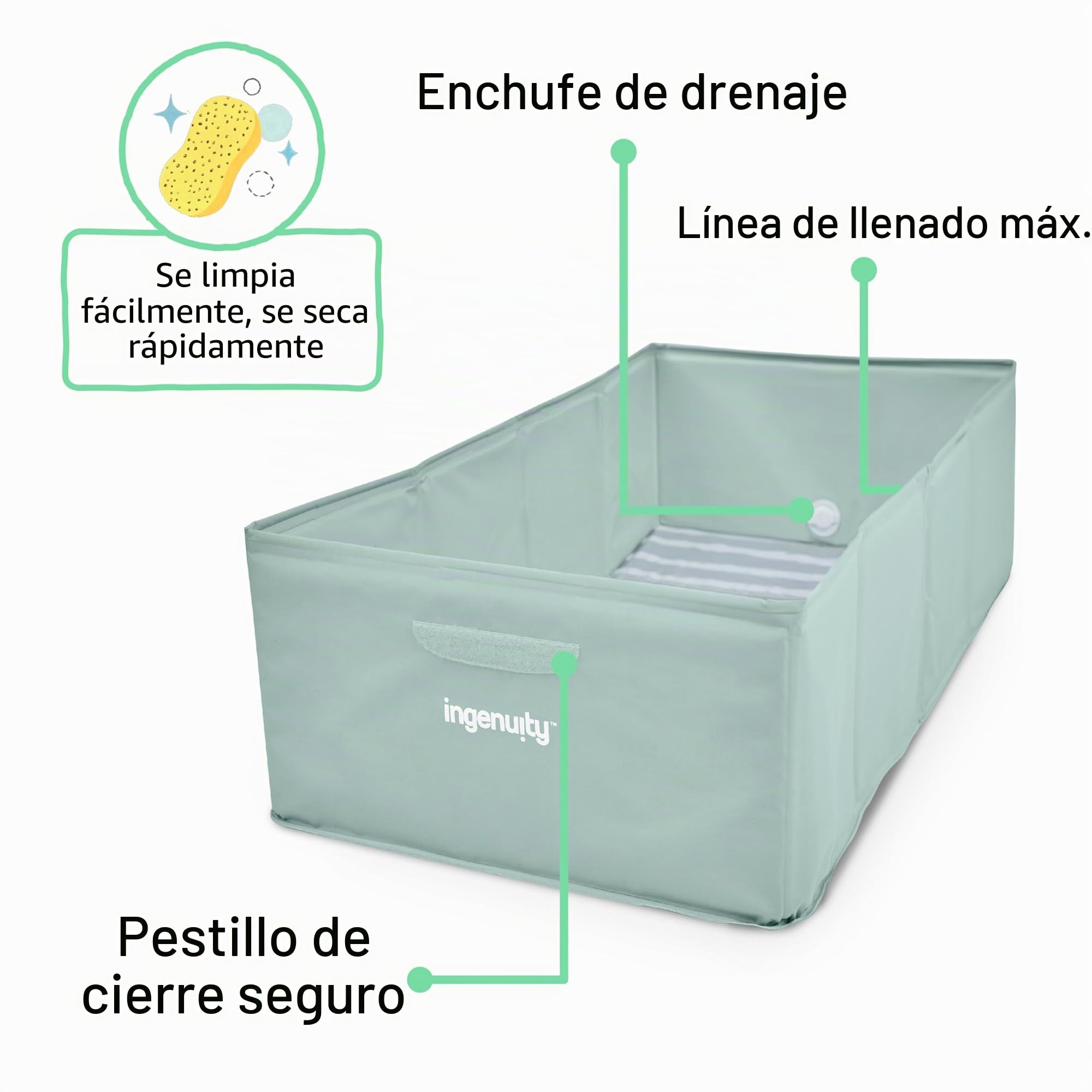 Ingenuity, Bañera para Niños Pequeños Tuckaway, Convierte la Ducha en Bañera, Plegable para Fácil Almacenaje, Diseño Compacto, Fácil de Limpiar, No Requiere Montaje, Para 12 Meses a 5 Años