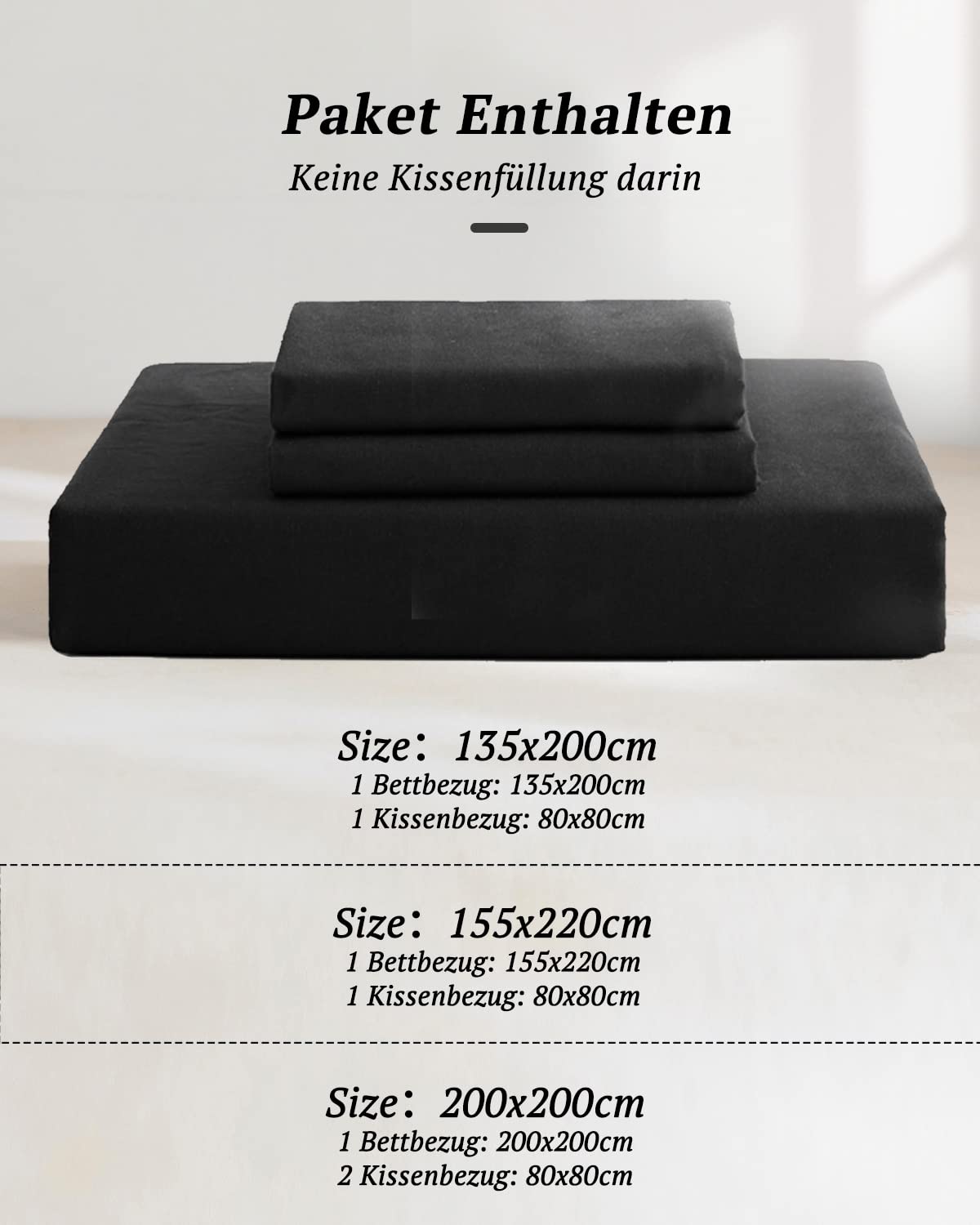 MILDLY Juego de ropa de cama de algodón de 135 x 200 cm, 4 piezas, color antracita con mango de lino, certificado ÖkoTex y apto para alérgicos, 2 fundas nórdicas y 2 fundas de almohada de 80 x 80 cm