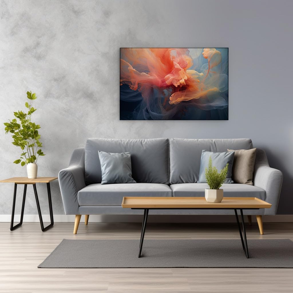 Canvas for Living room. Vivid Whirl: Capturing Vitality with Swirls of Orange, Red, and Blue, 27 x 18 inch Canvas Wall Art - Contemporary Masterpieces - Modern Home Decor