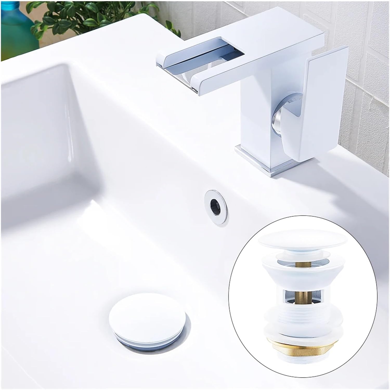 sustitución de Tapones de Fregadero Pop up, Tapón de Drenaje emergente for Lavabo de Lujo Blanco, Accesorio for baño, Cocina, bañera, tapón de Lavabo de latón