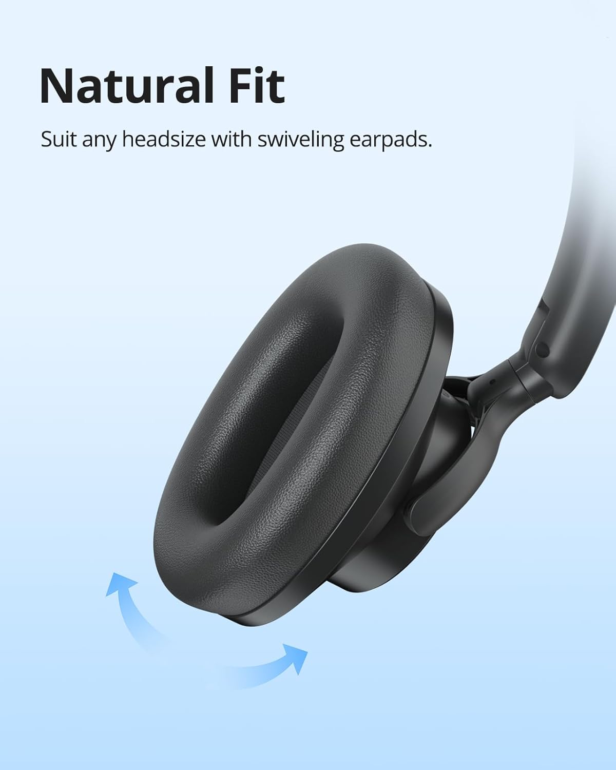 Tronsmart Sounfii Q20 Active Noise Cancelling Headphones, Wireless Over Ear Headphones, 60H Playtime, Rich-Detailed Sound, Customize EQ, Comfort Fit Ear Cups, for Travel, Home Office(Black)