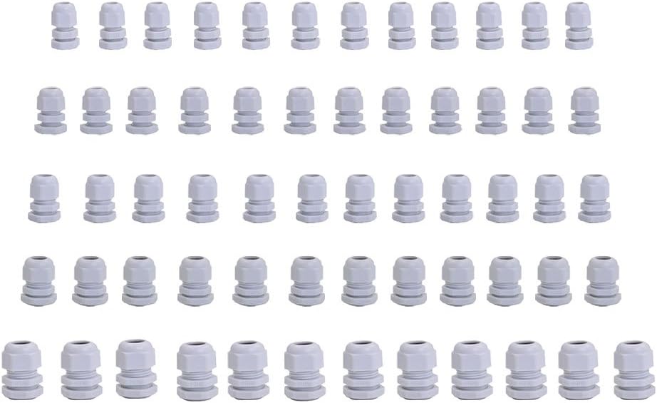 60pcs PG7 PG9 PG11 PG13.5 PG16 Thread Cable Gland Wire Connector Waterproof M12 M16 M18 M20 M22 Nylon Cable Gland Reducer Grey Combo Pack