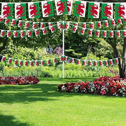 AhfuLife Wales Bunting 30pcs Flags, 10m Double Sided Welsh Patriotic Themed Bunting Banner for Qatar World Cup Football 2022 St David's Day Celebration Decorations (14 x 21 cm - 10m, 1 Pack)