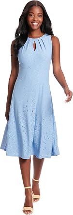 London Times Womens Dresses Sleeveless Fit and Flare Dress with Pleat Tucks and Keyhole Detail at Neck