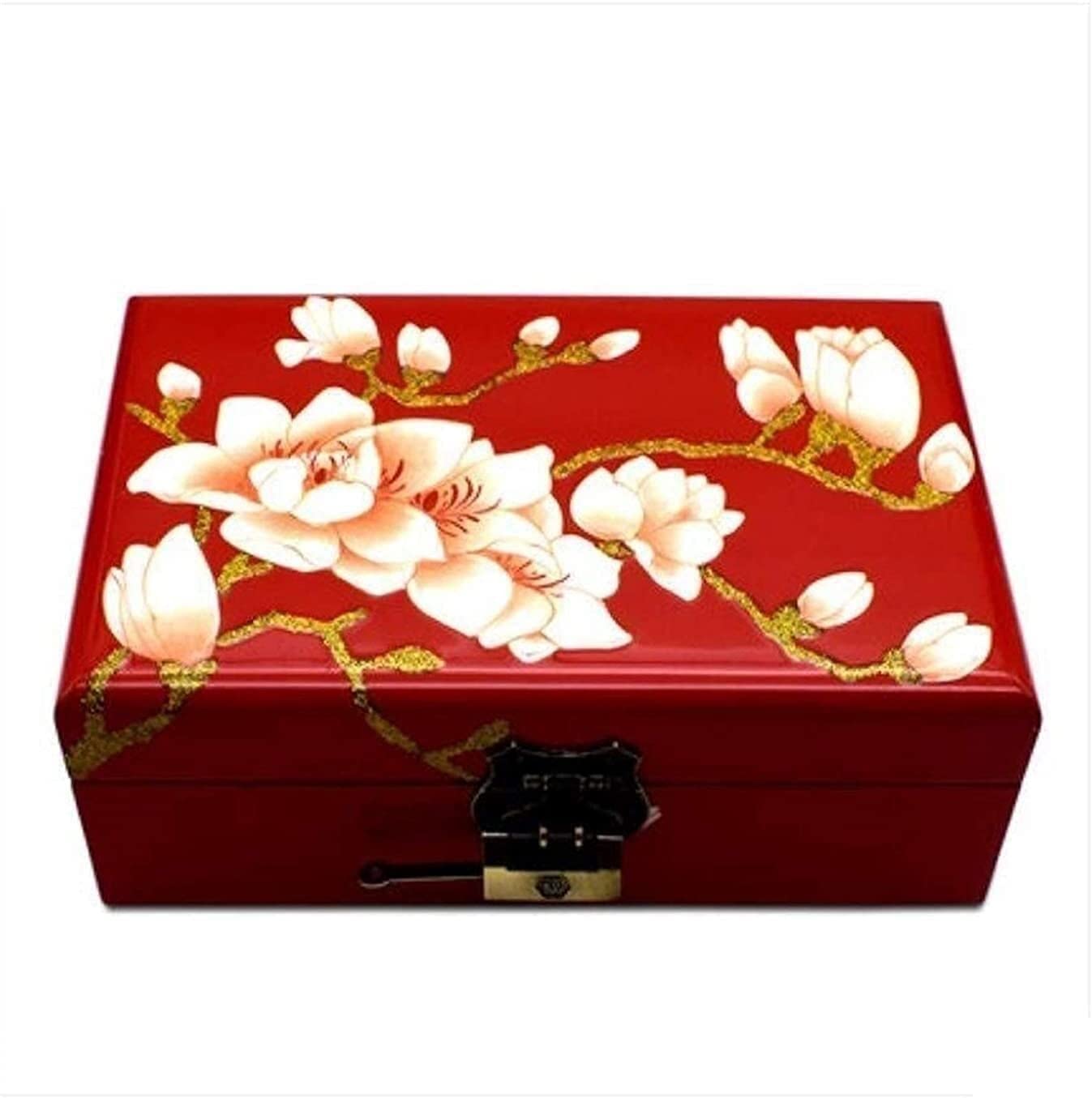 TIANQIHAO Jewelry Box Organizer For Women Girls Jewelry Box Double-Layer Wooden Antique Magnolia Shape Suitable For Friends For Necklace Earrings Rings Bracelets Vintage Gift