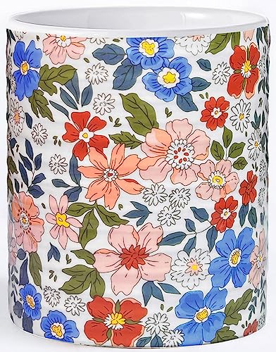 LEAZUL Kitchen Utensil Holder,7.2″Extra Large Stable Vintage Floral Pattern Ceramic Utensil Crock,Flower Utensil Organizer for Countertop,Kitchen Decor,Utensil Holder for Housewarming Gift Pink