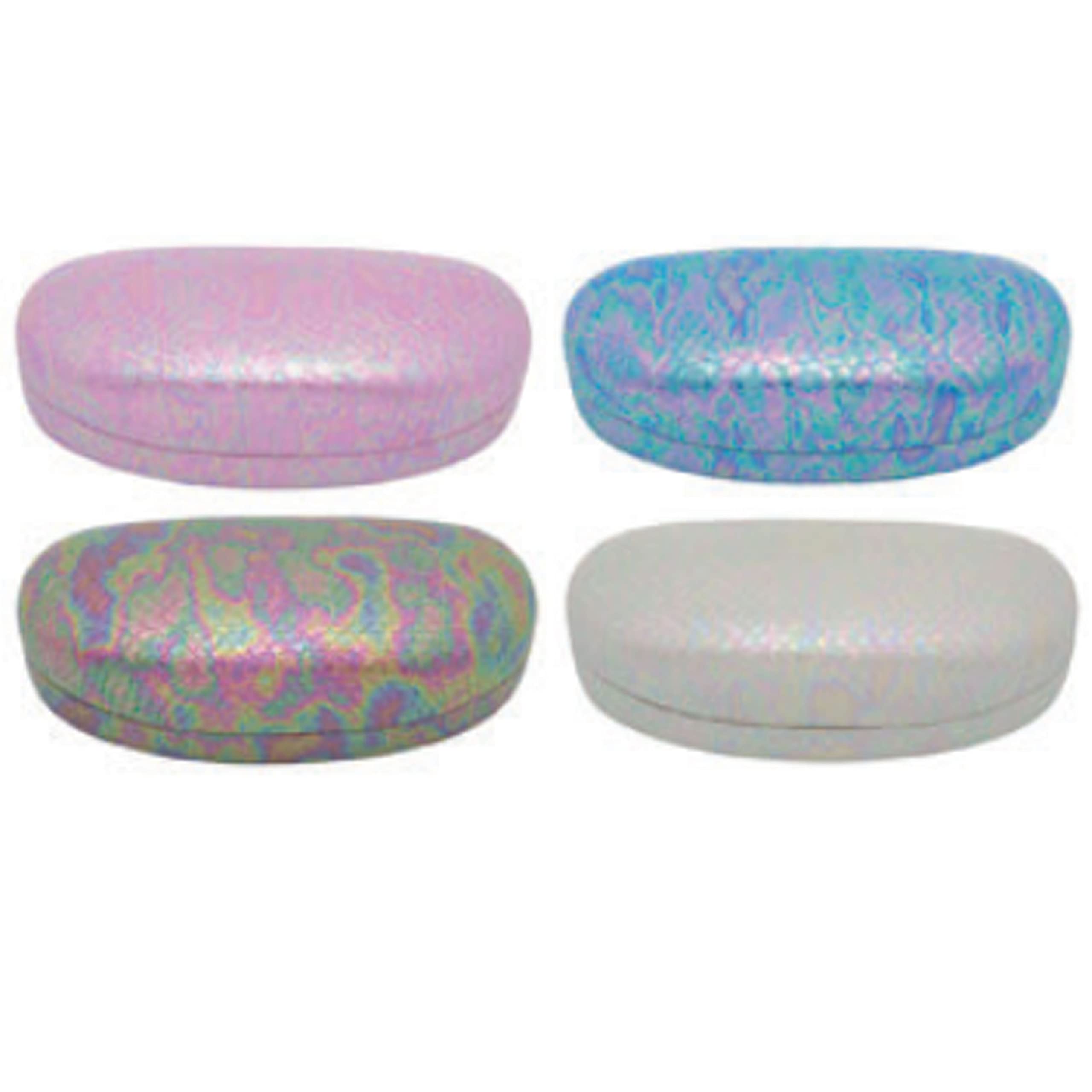 1 Large Hard Sunglasses Case Iridescent Holographic Mermaid Glasses Clam Shell, Silver