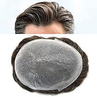 Vista 11 de Toupee para hombres pieza de pelo 0.002 in piel ultra fina para hombre Toupee cabello humano gris sistema de reemplazo para hombres sistema