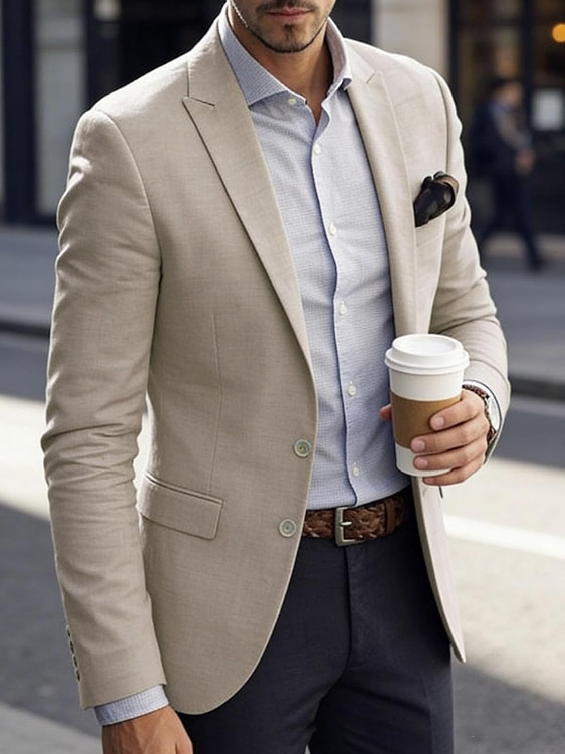 VENNYNG Men's Linen Cotton Blend Blazer Jacket Smart Casual Lightweight Sport Coat Beach Wedding Business