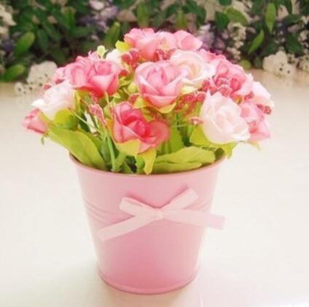 Top Estore Faux Flowers Small Potted Plant Home Garden Decoration Fake Flowers (Pink)