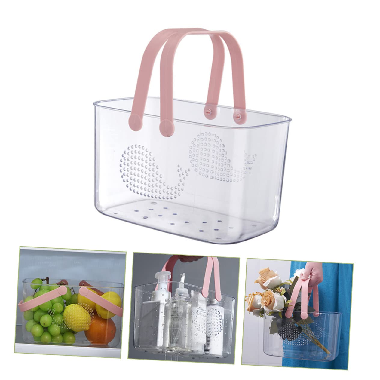 WOONEKY Cesta de Ducha de Plástico con Asa, Organizador para Baño | Rosa, Portátil y Reutilizable, Gran Capacidad de Almacenamiento, para Dormitorio y Salón