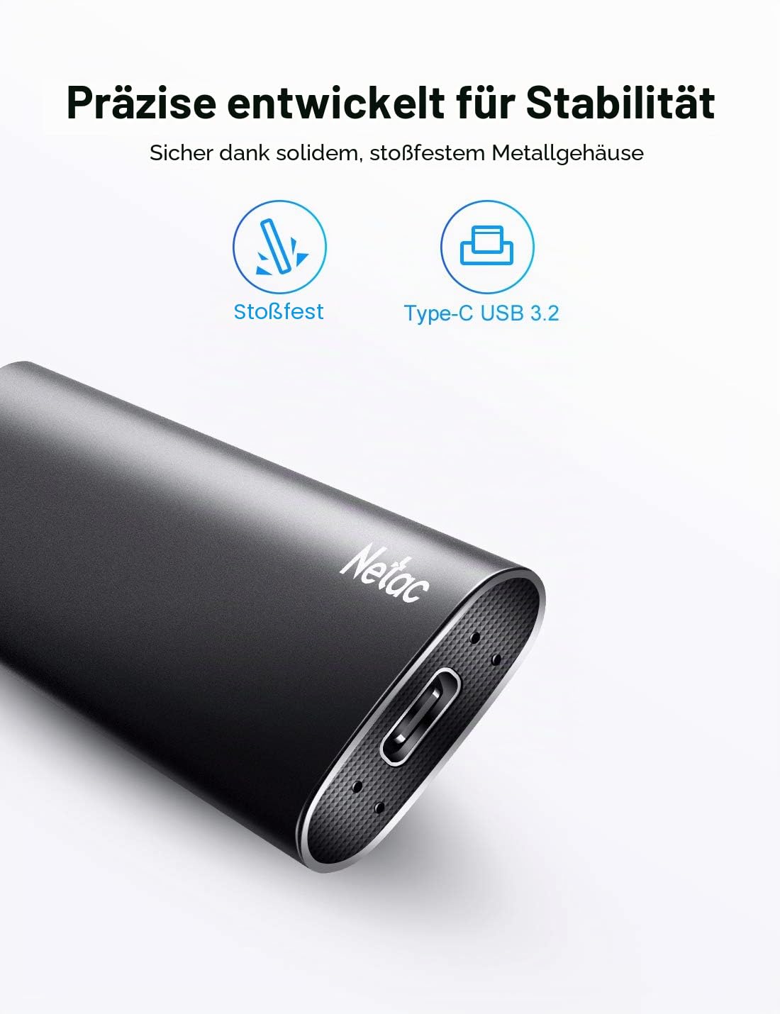 Netac USB Externe Festplatte SSD 250GB External High Speed USB c 3.2 g2 Aluminium - Portable SSD