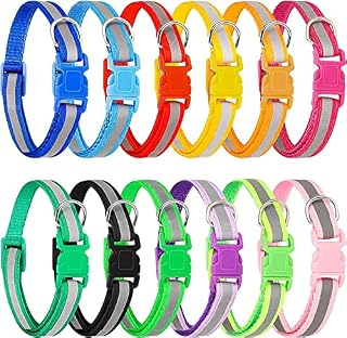 Heyu-Lotus 12 Pcs Puppy Collars Reflective Puppy Whelping Collars Soft Nylon Adjustable Puppy ID Litter Collars with Quick Release Buckle for Small Dogs and Cats,19-32cm