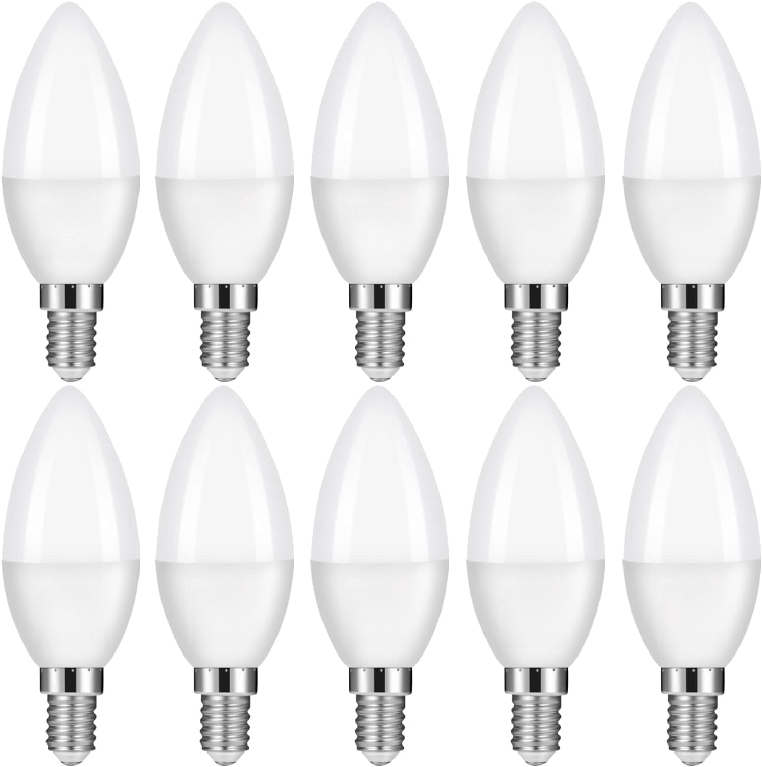 E14 LED Candle Bulb, 7W 630lm,White 6500K, Small Edison Screw SES, Chandelier Light Bulb, Non-Dimmable(Pack of 10) (White 6500k)