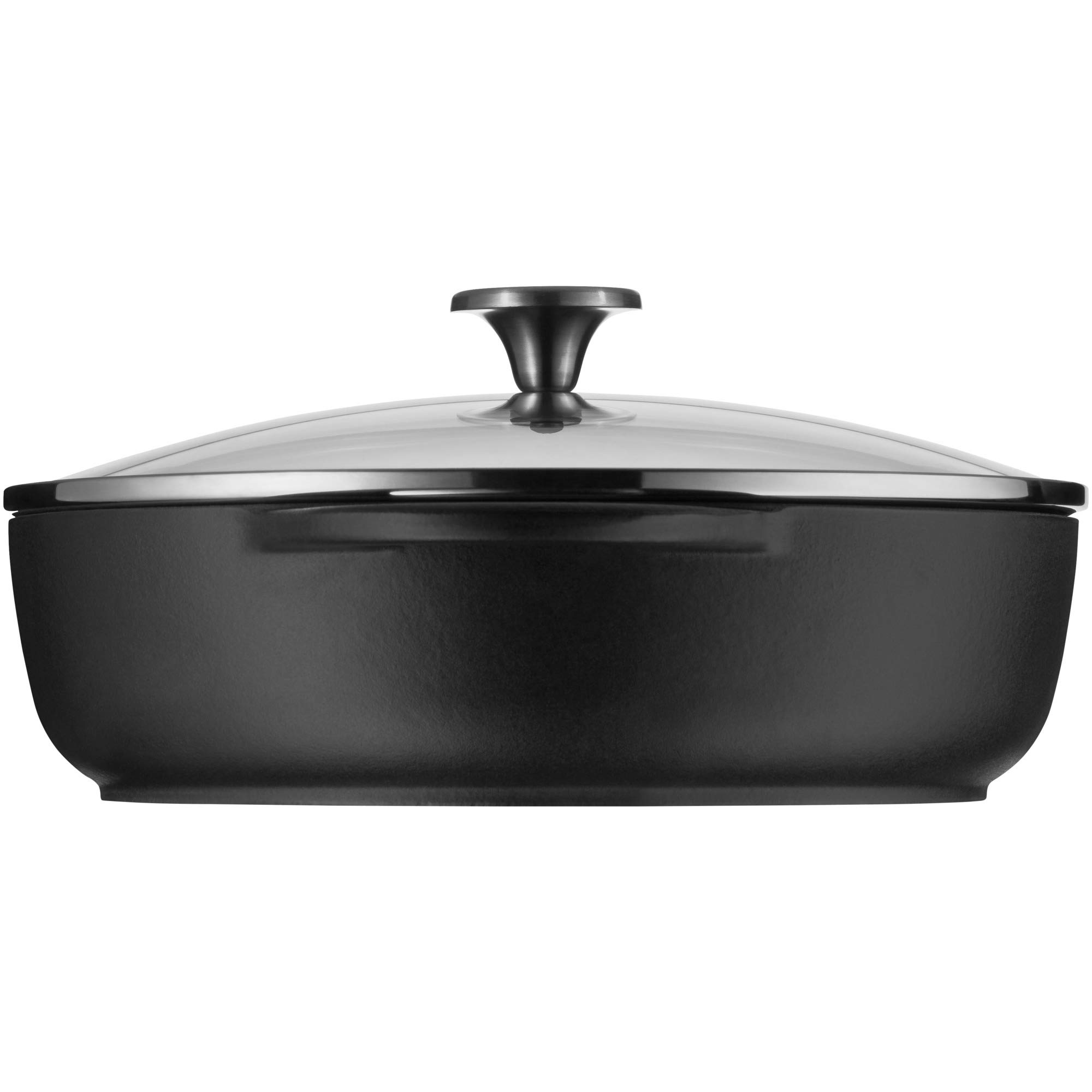 WMF 28 cm indukcyjna patelnia do duszenia, patelnia rolnicza ze szklaną pokrywką, żeliwo emaliowane, wysoka obręcz, żaroodporna, czarna