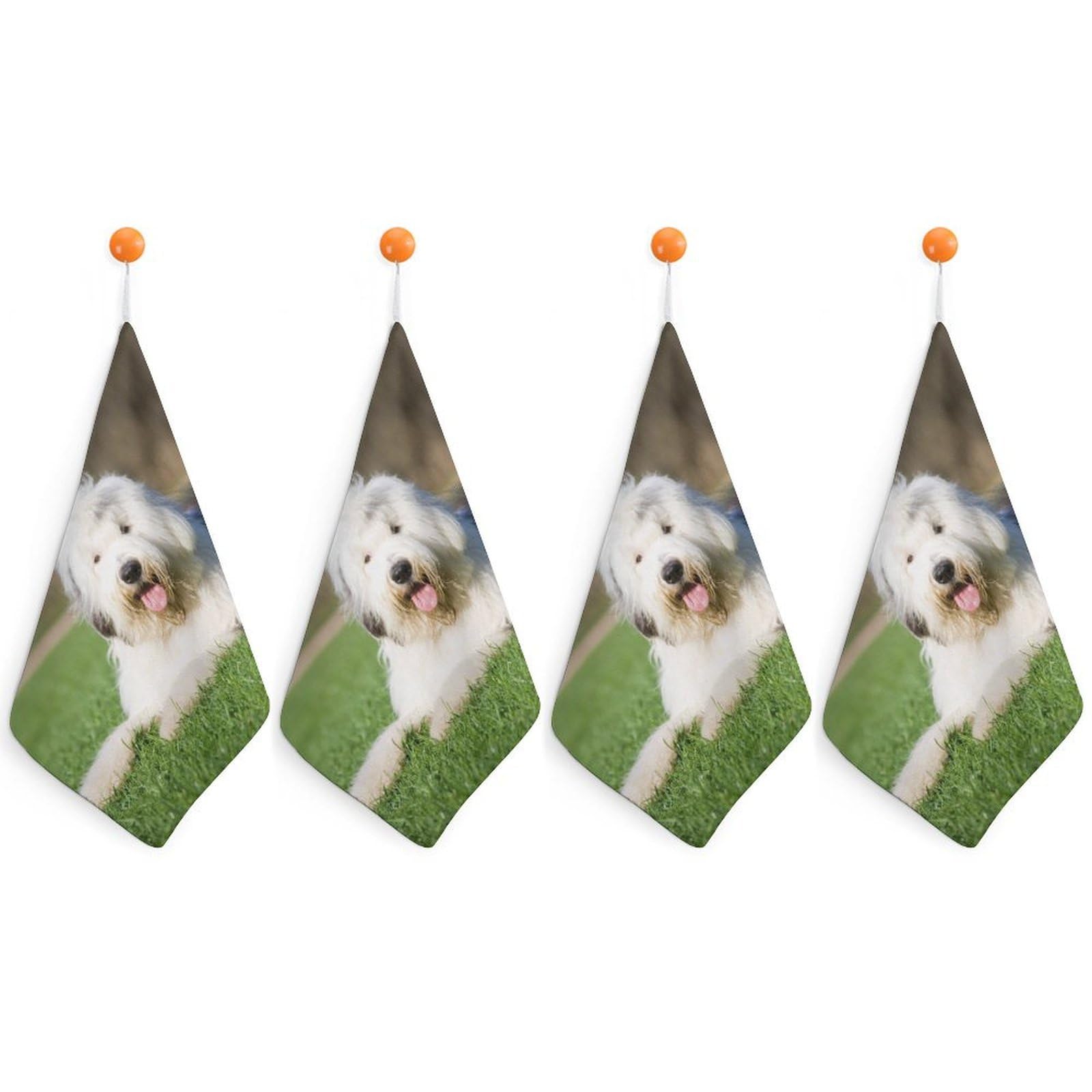 LWORZIIB 4 Piece Hanging Hand Towels, Old English Sheepdog Dog Small Dry Hand Towel for Kitchen Bathroom
