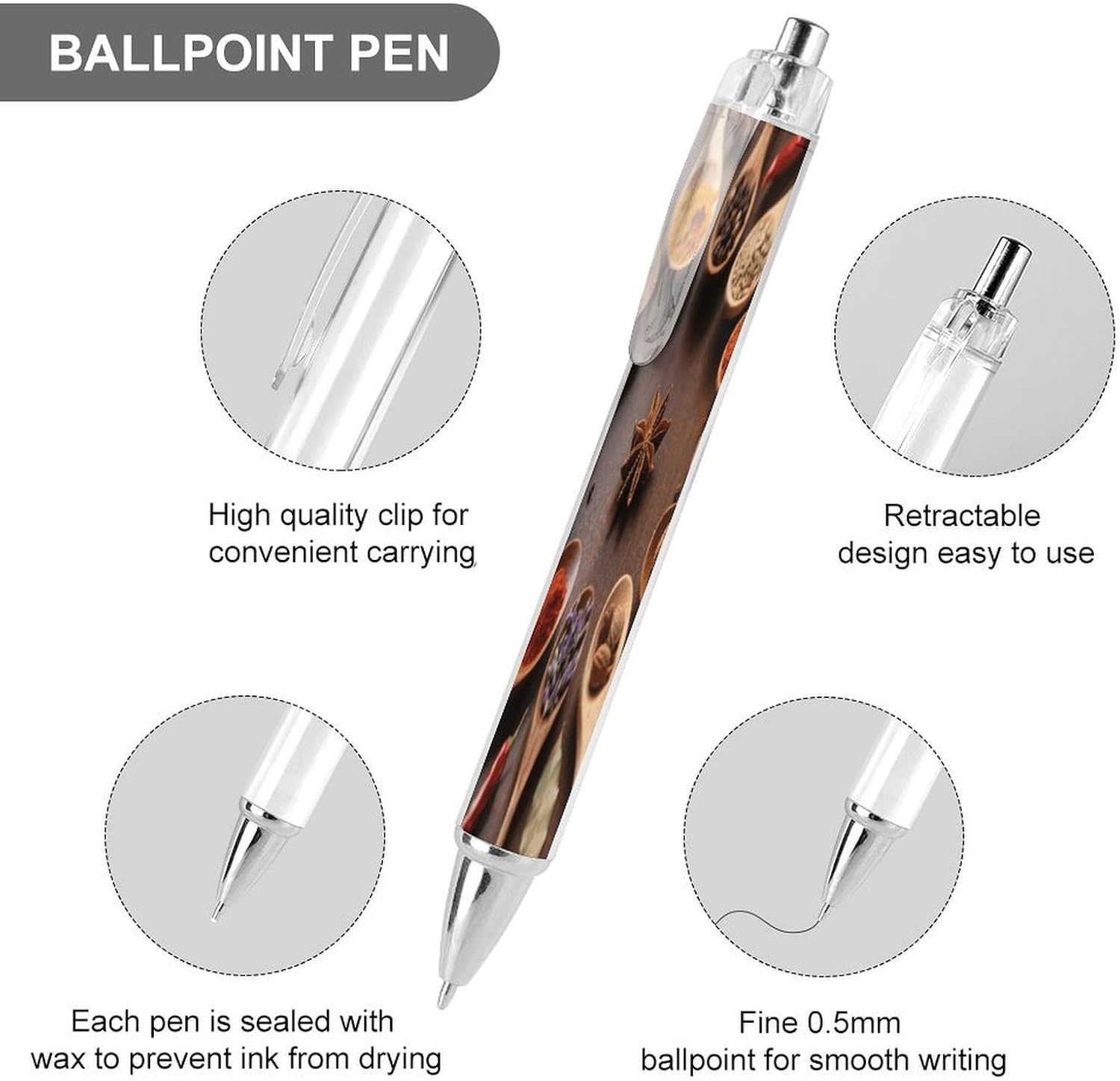 Spices Spoon Retractable Ballpoint Pen, 0.5mm Fine Point 1 PCS image 3