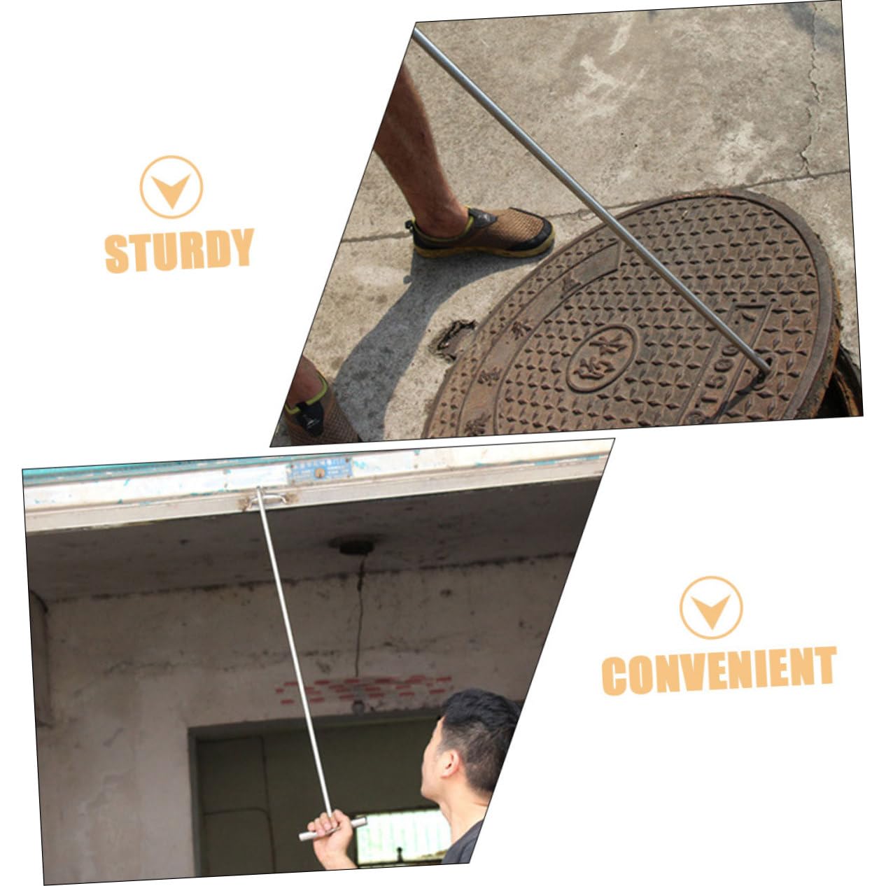 OSOLADY Manhole Cover Hook Hooks Heavy Duty Manhole Hook Lifter Door Lifting Hook Manhole Lifting Tool Manhole Lifting Hook Manhole Cover Lifting Tool Silver Stainless Steel