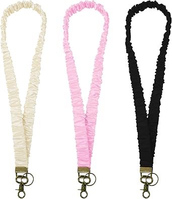 Scrunchie Lanyards for ID Badges, Cute Stretchy Neck Lanyard Strap Keychain Holder for Keys Teacher Women Office