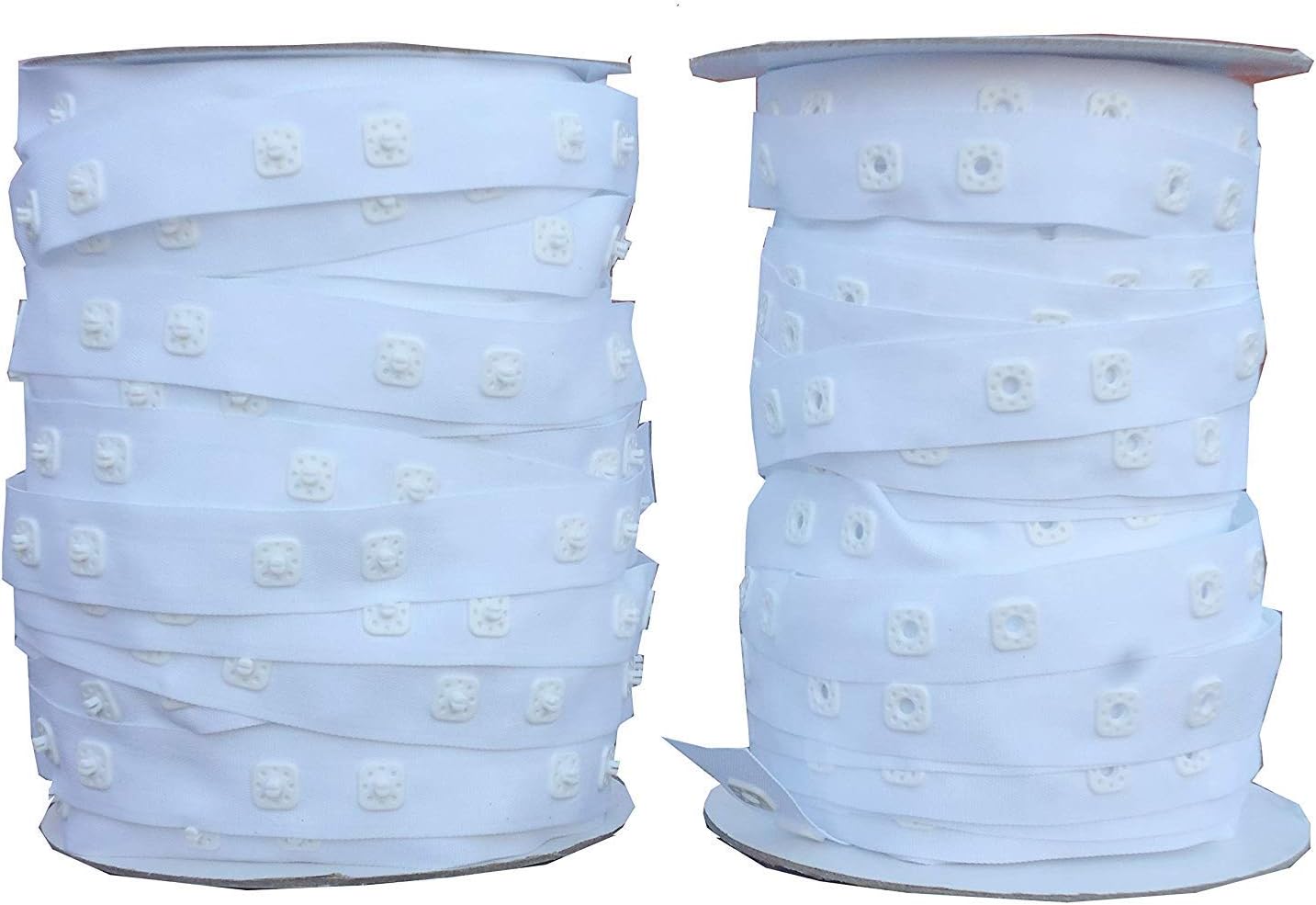 2 Square Snap Popper Tape Press Studs. Curtain, Duvet, Crotch Fastening Rib White (3 Meter)