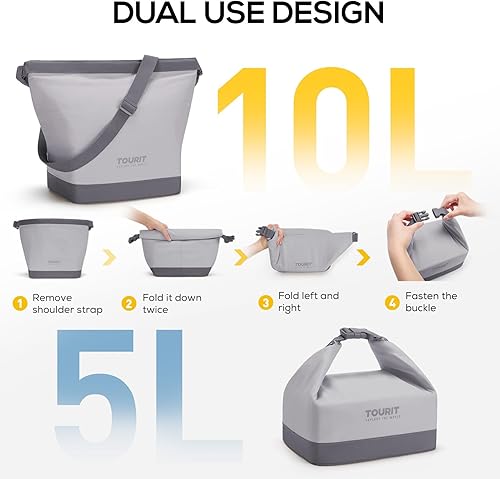 Miniatura 4 de TOURIT Lonchera para mujer con hebilla, duradera, de apertura amplia, plegable, aislada, para el trabajo, al aire libre, color gris