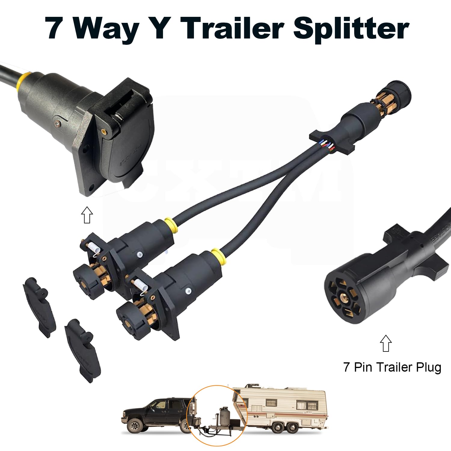 Oyviny 7-Way Y Splitter Trailer Adapter - 7 Way Female To Dual 7 Way Male, 20.5 Inches, For Truck Camper & Trailer - View #6
