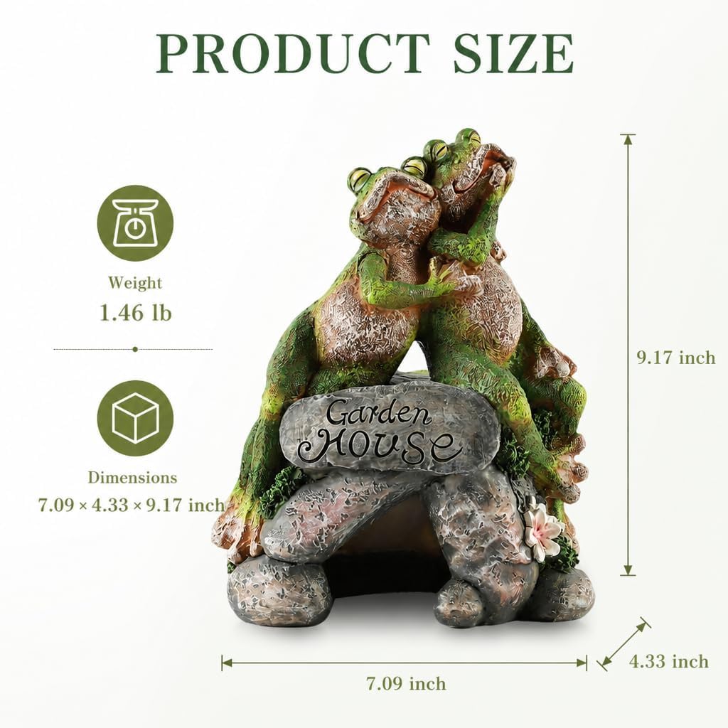 Resin Frog Garden Statue with Stacked Frogs on Engraved Stone, Whimsical Outdoor Garden Decoration for Patio Lawn Yard Balcony Porch or Indoor Nature-Inspired Decor