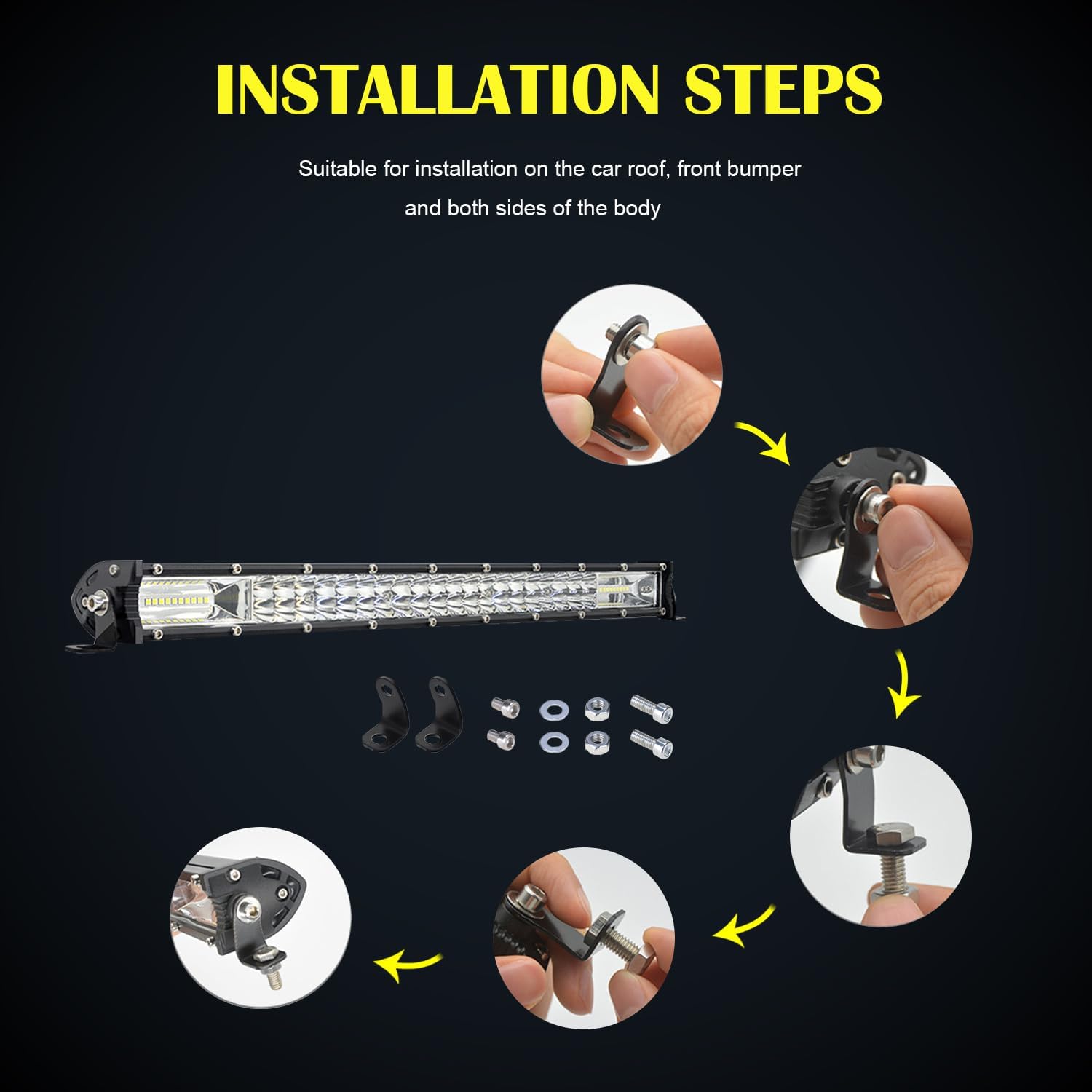 LED Light Bar Kits, Double Row Slim LED Bar Light 2Pcs 22 Inch 180W, 4Pcs 4 Inch 72W Truck Work Light Pods 12V 24V Waterproof Off Road Driving Fog Lights for UTV 4x4 with Wiring Harness