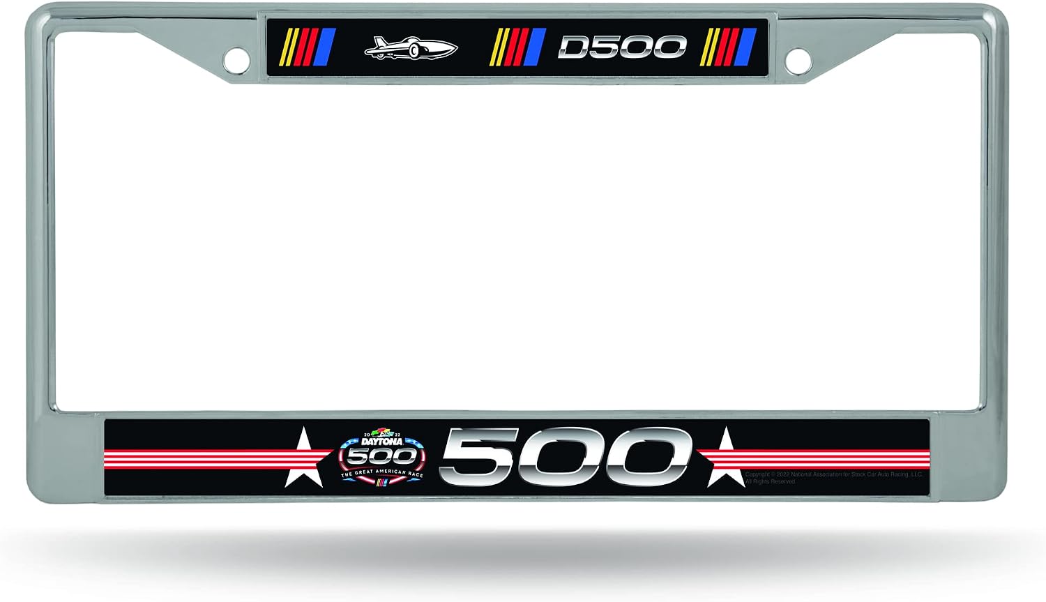 Rico Industries NASCAR Logo Daytona 500 12" x 6" Silver Chrome Frame W' Decal Insert Car/Truck/SUV Auto Accessory