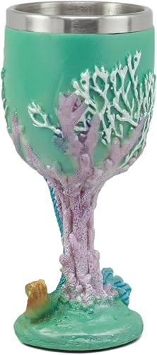 Miniatura 2 de Ebros Turquesa Océano Marino Arrecife de Coral Ariel Sirenita con copa de vino perla, 7 onzas para novia, náutico, fantasía, cuentos de hadas,
