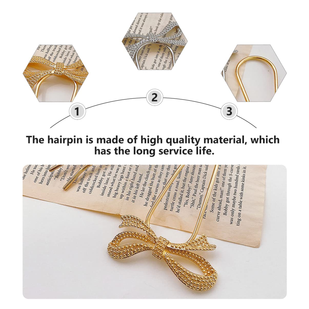 LALAFINA 6pcs Updo Ornaments Pin Chignon Woman Elegant Sticks, Style Prong Girls Hairpins Hairstyle Golden, Stick for Clips Buns Bridal Bow U- shape Decoration Hair Women Bowkot Alloy Metal