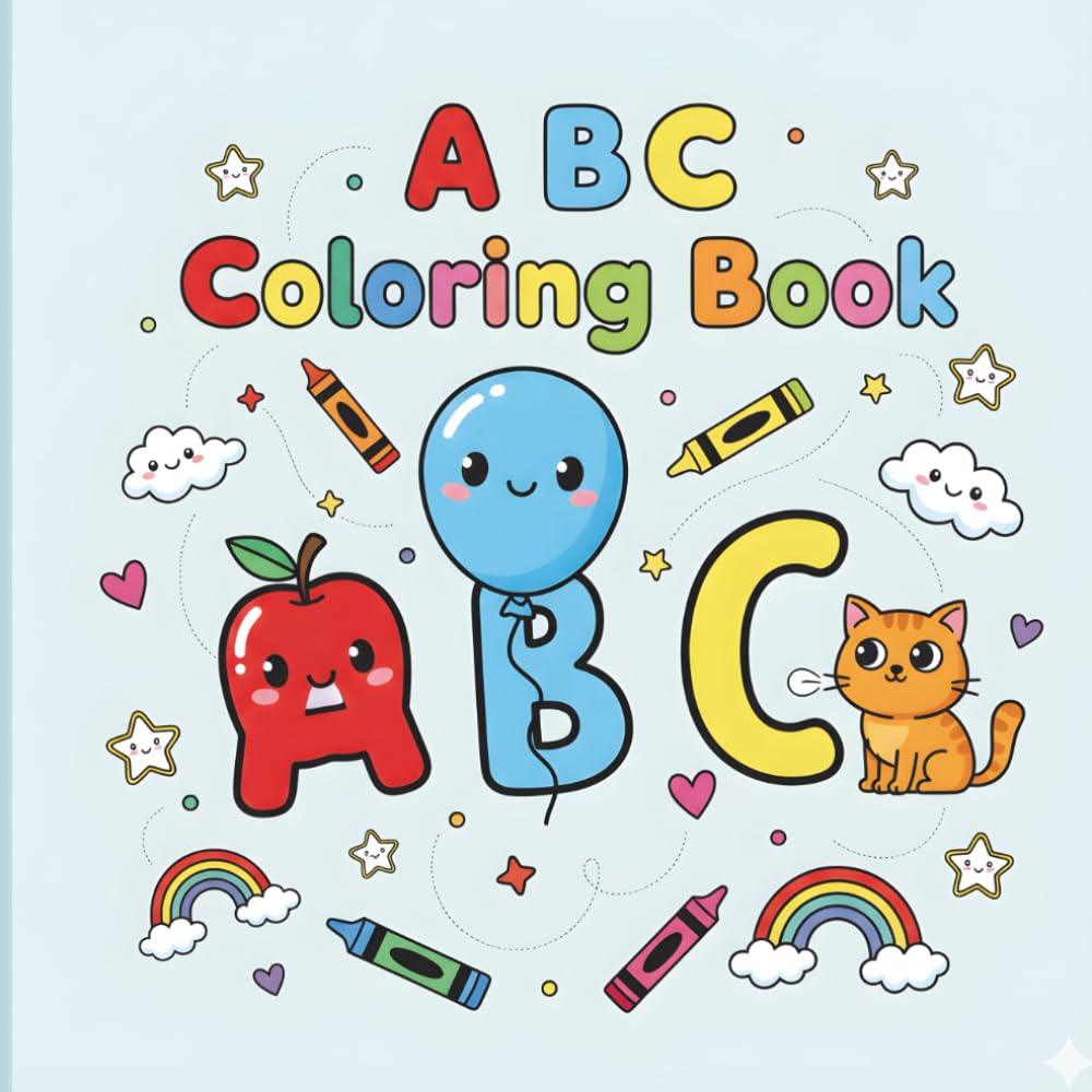 A B C Coloring Book for Kids: Big Simple Alphabet Coloring Pages for Toddlers & Preschoolers Ages 2–6