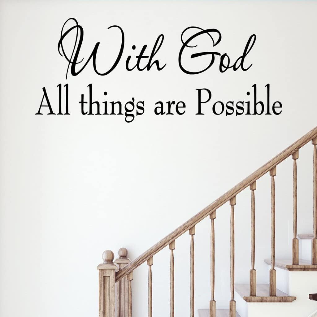 with God All Things are Possible Faith Wall Decals Religious Quotes Family Scripture Home Décor Christian Vinyl Wall Art