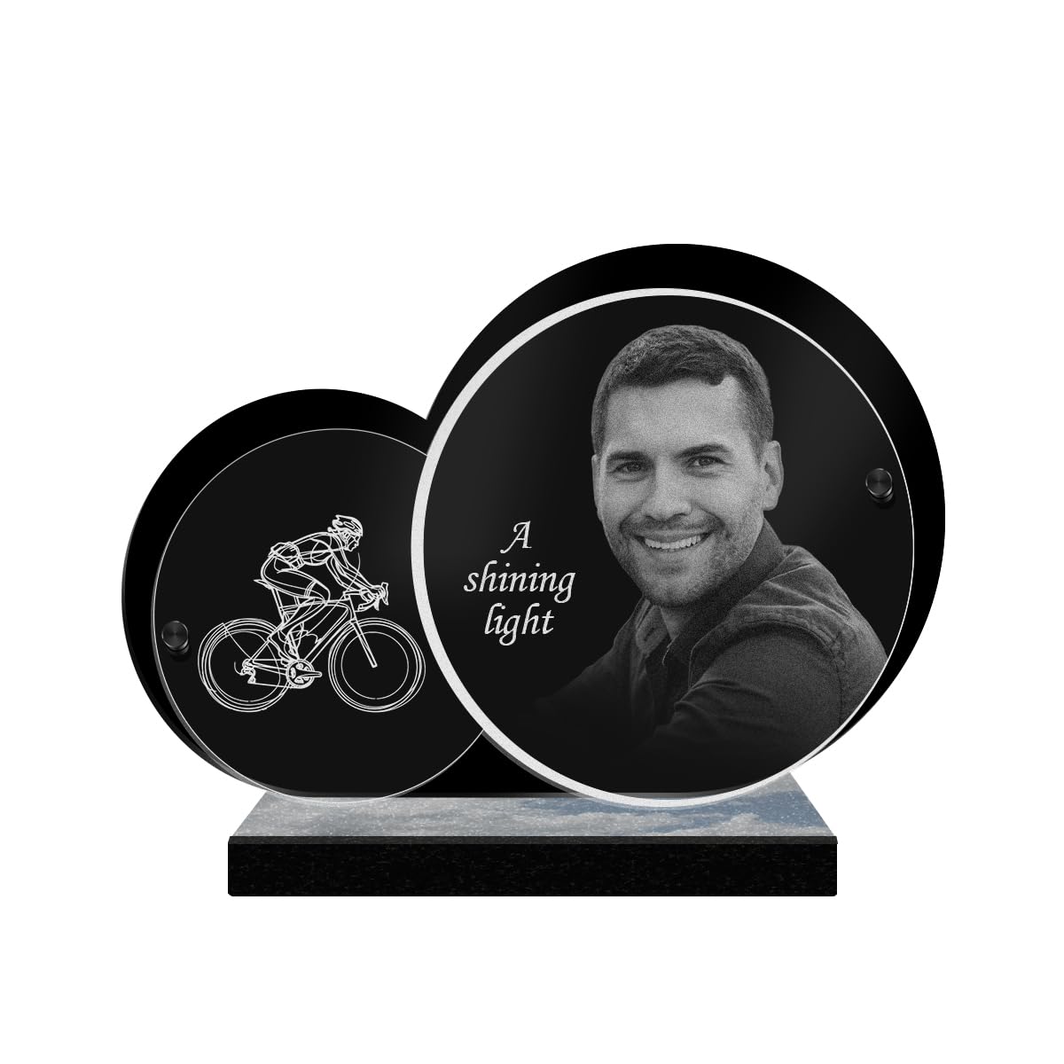 ETERNEL - Personalized Funeral Plaque Double Circle Cycling Customizable Photo and Text, laser-engraved funeral plaque for tribute, memorial plaque, cemetery, grave, burial