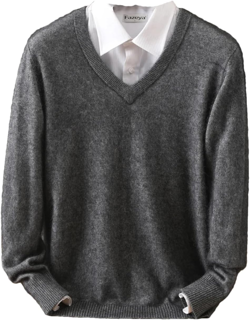 Men's Soft V-Neck Pullovers Sweaters Long Sleeve Casual Knitted Thermal Jumpers Office Tops