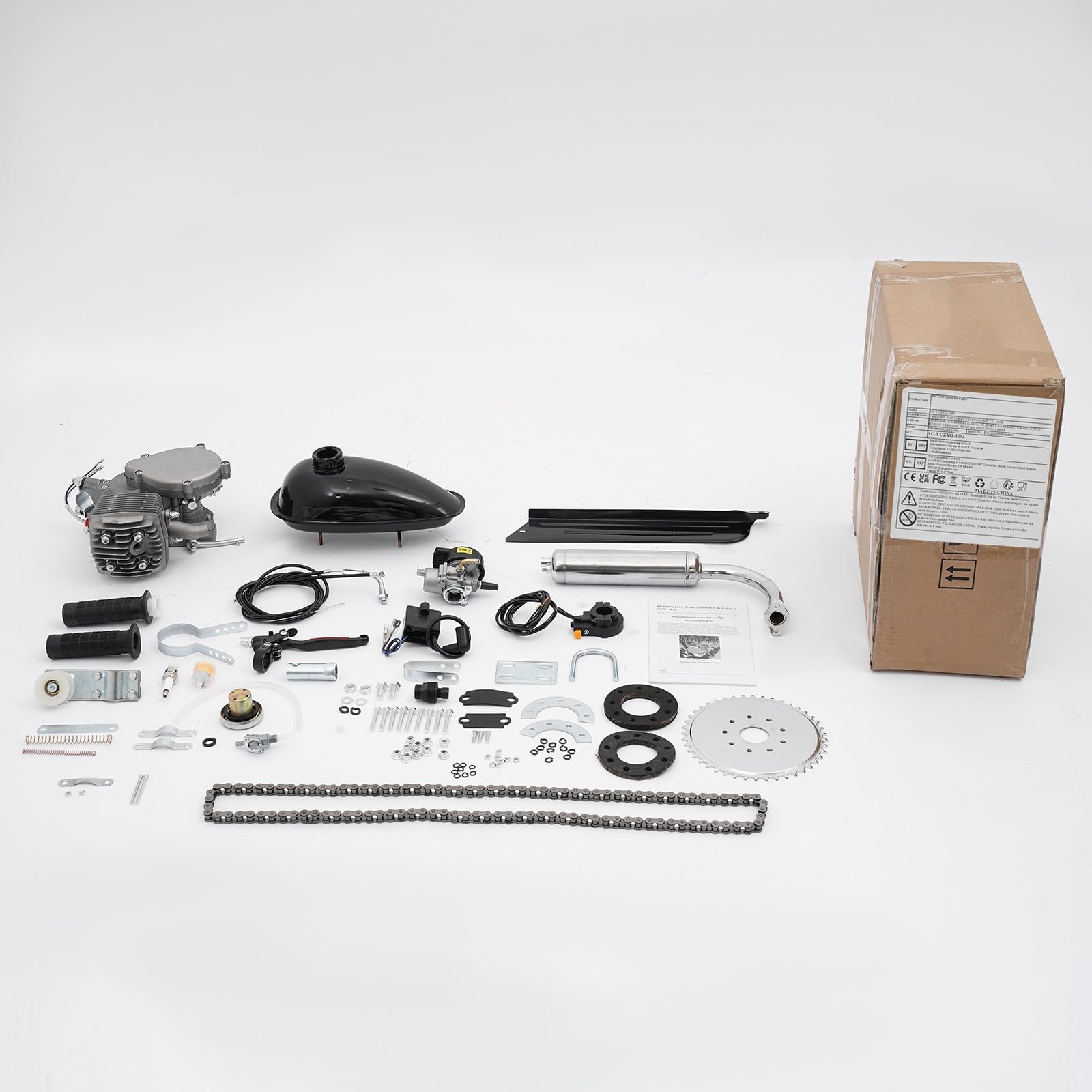 Kit de motor de gasolina de 80 cc, motor de bicicleta de 2 tiempos, hasta 40 km/h, motor de dos tiempos con depósito de 2 L y cadena de 44 Z, mini motor de gasolina, 180 kg de capacidad de