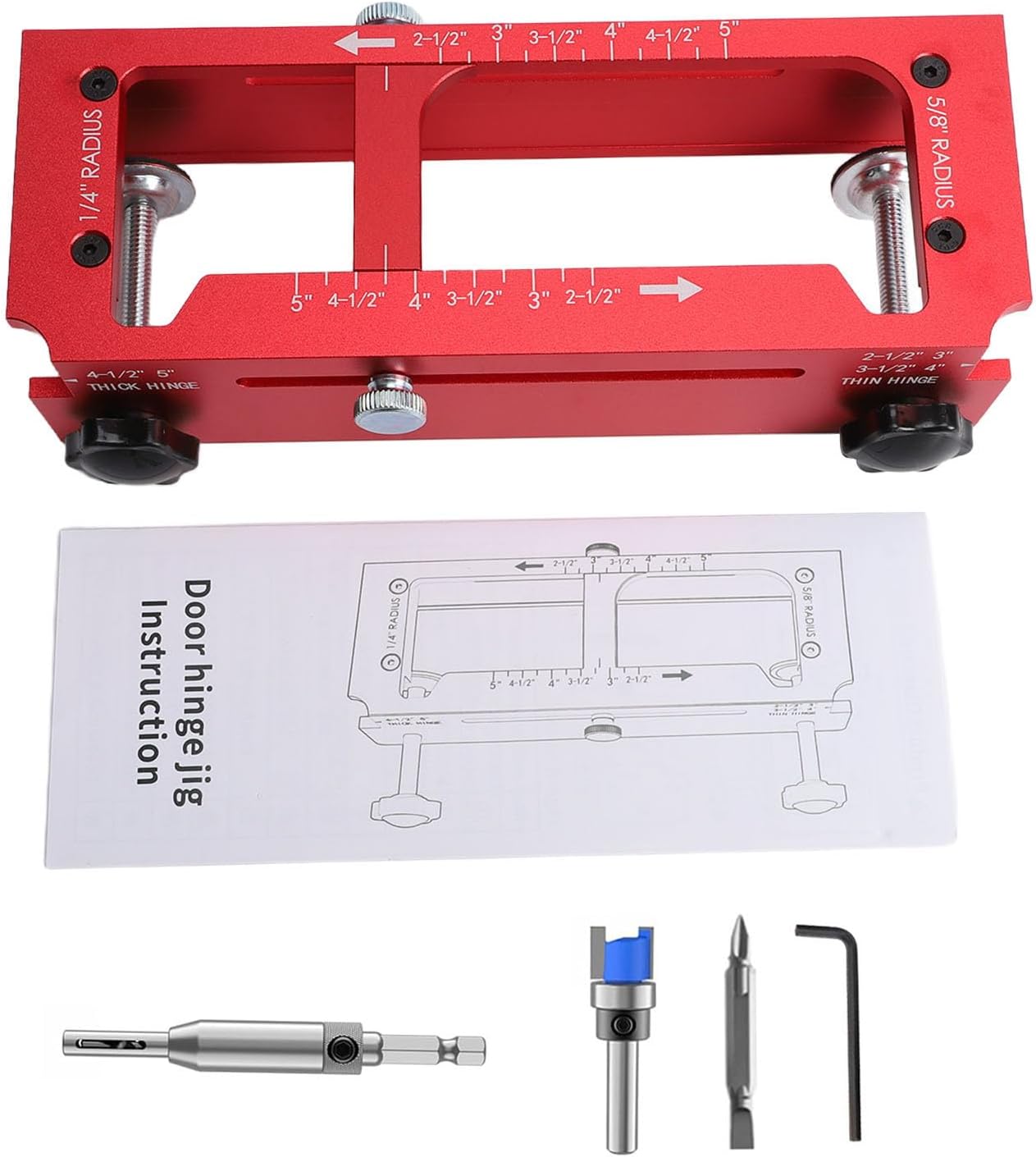 Garosa Door Hinge Installation Kit, Adjustable Jig with Self Centering Drill Bit Positioning Device for 2.5 to 5 Inch Hinges Indoor Outdoor Doors
