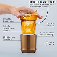 Vista 2 de Elevated Craft Vaso Híbrido de Cóctel de Vidrio Premium con Base de Acero Aislada al Vacío con Inserto Extraíble - Vaso de Rocas de 12oz, Doble Old