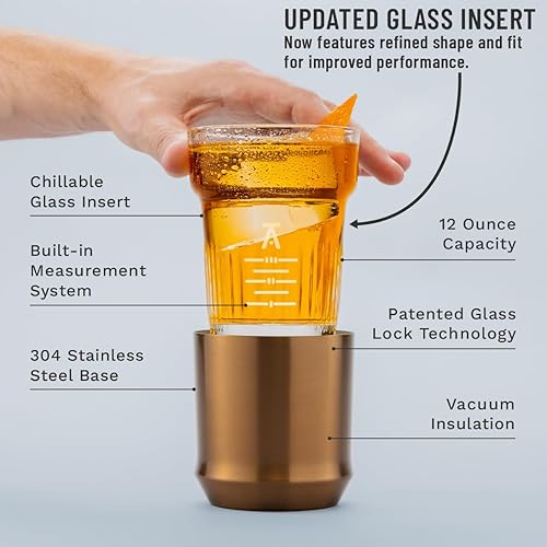 Miniatura 2 de Elevated Craft Vaso Híbrido de Cóctel de Vidrio Premium con Base de Acero Aislada al Vacío con Inserto Extraíble - Vaso de Rocas de 12oz, Doble Old