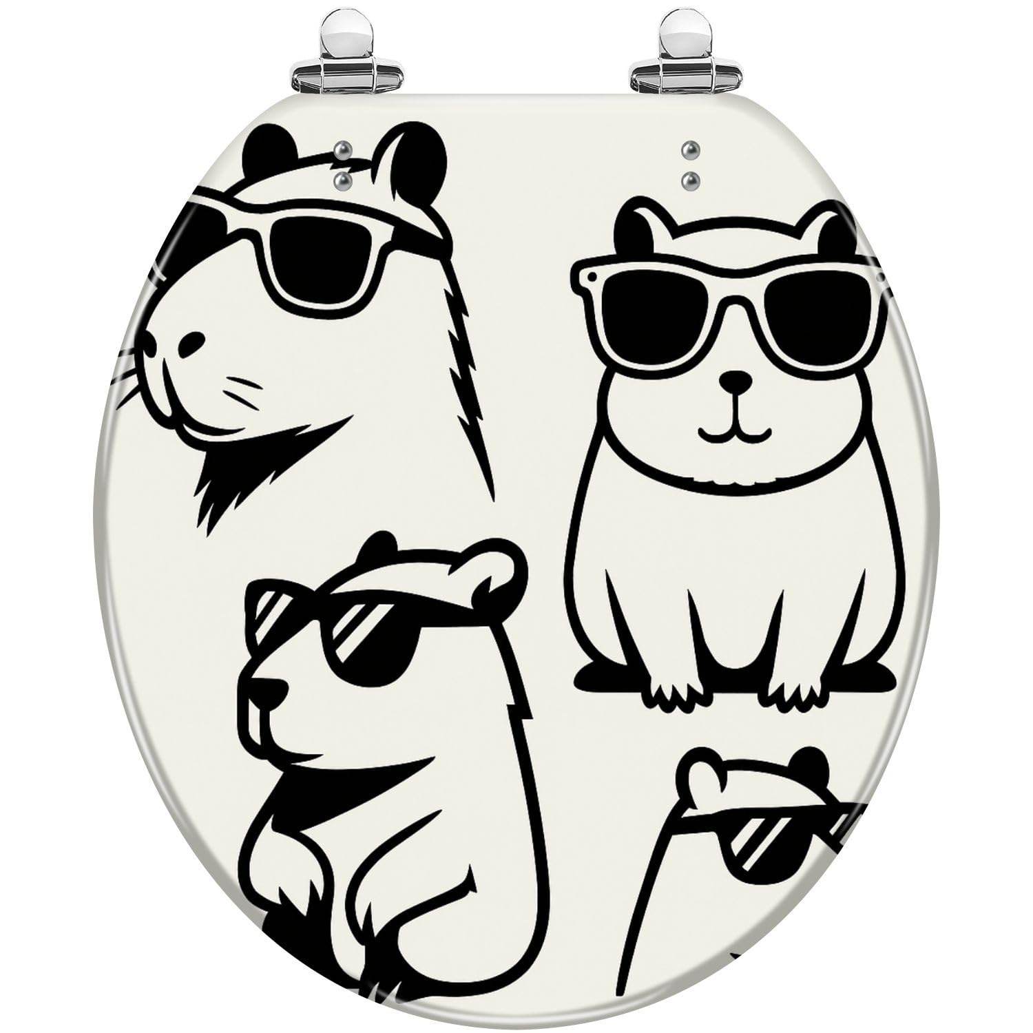 Round Toilet Seat Capybara Sunglasses Pack Resin Toilet Seat Quietly Close Quick Release Hinges with Cover Bumpers Decorative Easy to Install Clean