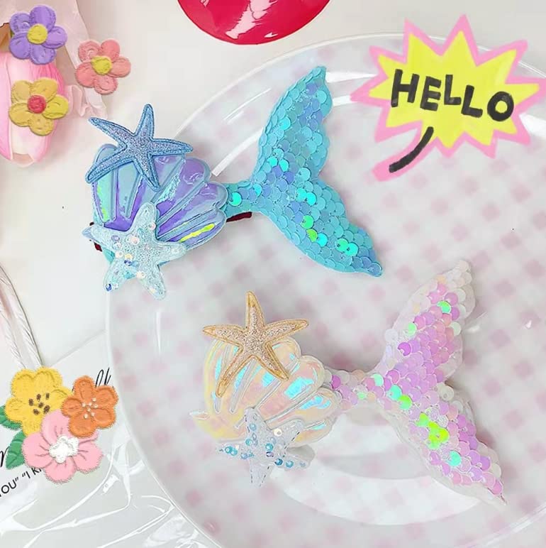 Miniatura 3 de Lemeilleur - Pinzas para el cabello de sirena con lentejuelas, pasadores de tela brillante para el cabello, horquillas con purpurina, pinzas de