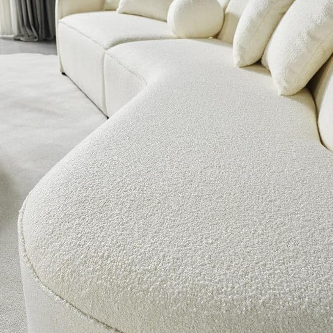 Image of 110.24 inch Modern Futuristic J- Style Curved Velvet Sofa, Sectional Sofa Round Arm with Soft Pillow for Living Room, Bedroom, Hallways Colour (Off-White T1J)