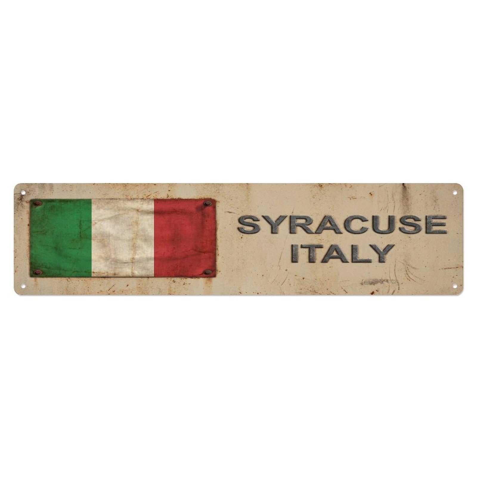 Metal Tin Sign Vintage Syracuse Italy Flag Decor Rustic Travel