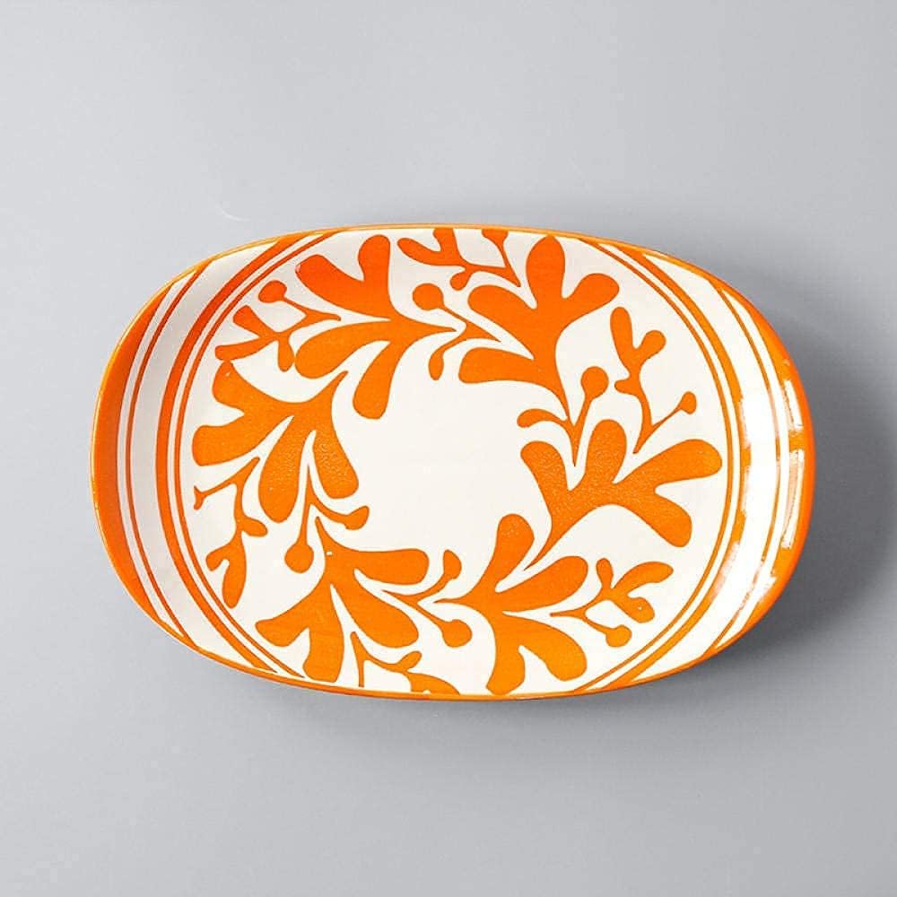 2 Pieces of Japanese-Style 10 inch Ceramic Glaze Underwater Dishes-Green Waves (Orangely)