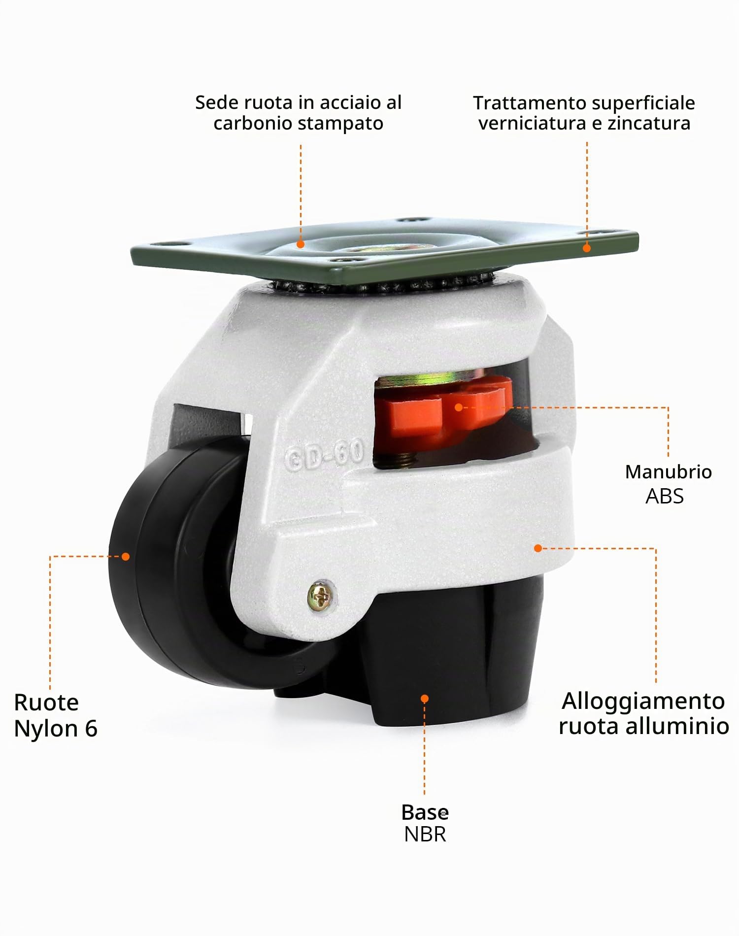 QWORK® 4 Pezzi Ruote Girevoli 60f, Capacità di Carico di 500 kg, Ruote per Trasporto su Banco da Lavoro Retrattili, per Mobili e Macchine