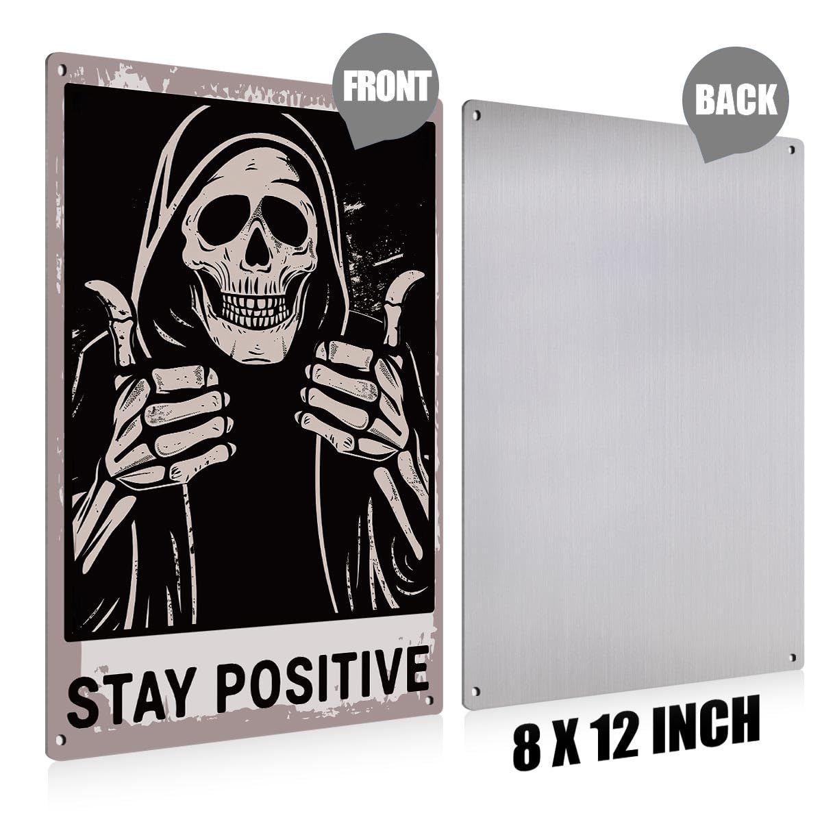 Aluminium plate 738 Halloween Skull Aluminium Plate Sign Skeleton Decor Stay Positive Skull Decoration Gothic Signs Decoration Spooky Metal Decorative Signs Plaques for Home Bedroom Living Room