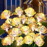 [24 Bigger Roses] Solar Garden Lights Outdoor, Birthday Gifts for Mom Women Preserved Flowers Solar Light, IP65 Waterproof Garden Decoration for Outside Yard Patio Lawn Path Cemetery Grave-Auto ON/Off