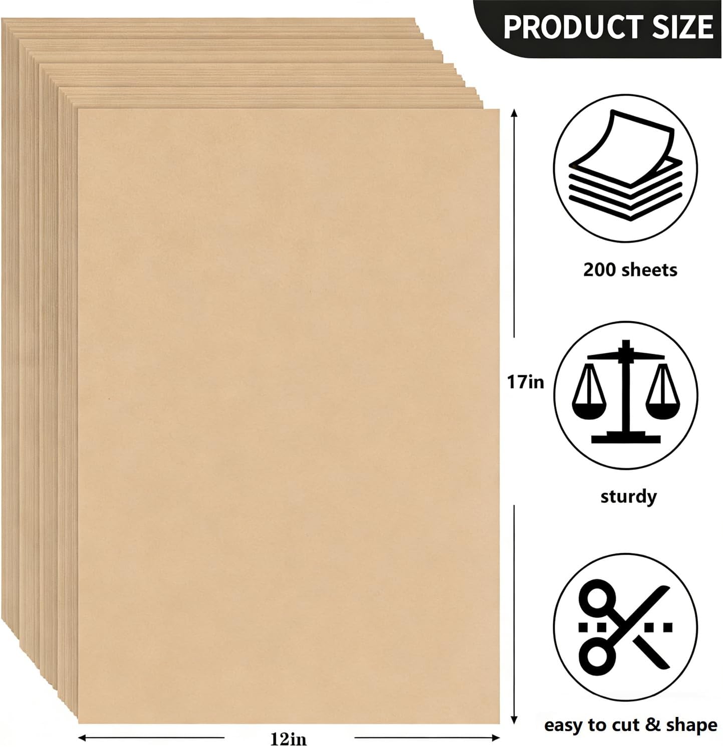 200 Sheets Brown Kraft Paper for Wrapping Gifts Bouquet 12”x 17”Construction Paper for Art Craft Drawing Supplies Kraft Sheets for Packing Moving Shipping