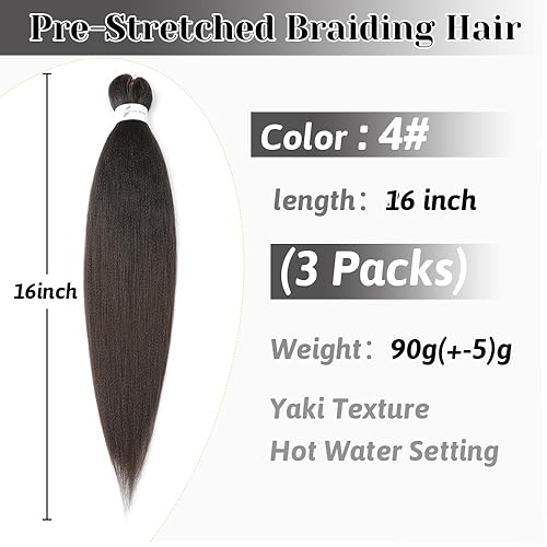 Vista 97 de Brown Braiding Hair 26 Inch Pre stretched Braiding Hair Extensions Yaki Braids Hair Hot Water Setting Synthetic Hair Colored Braiding Hair Pre 30#