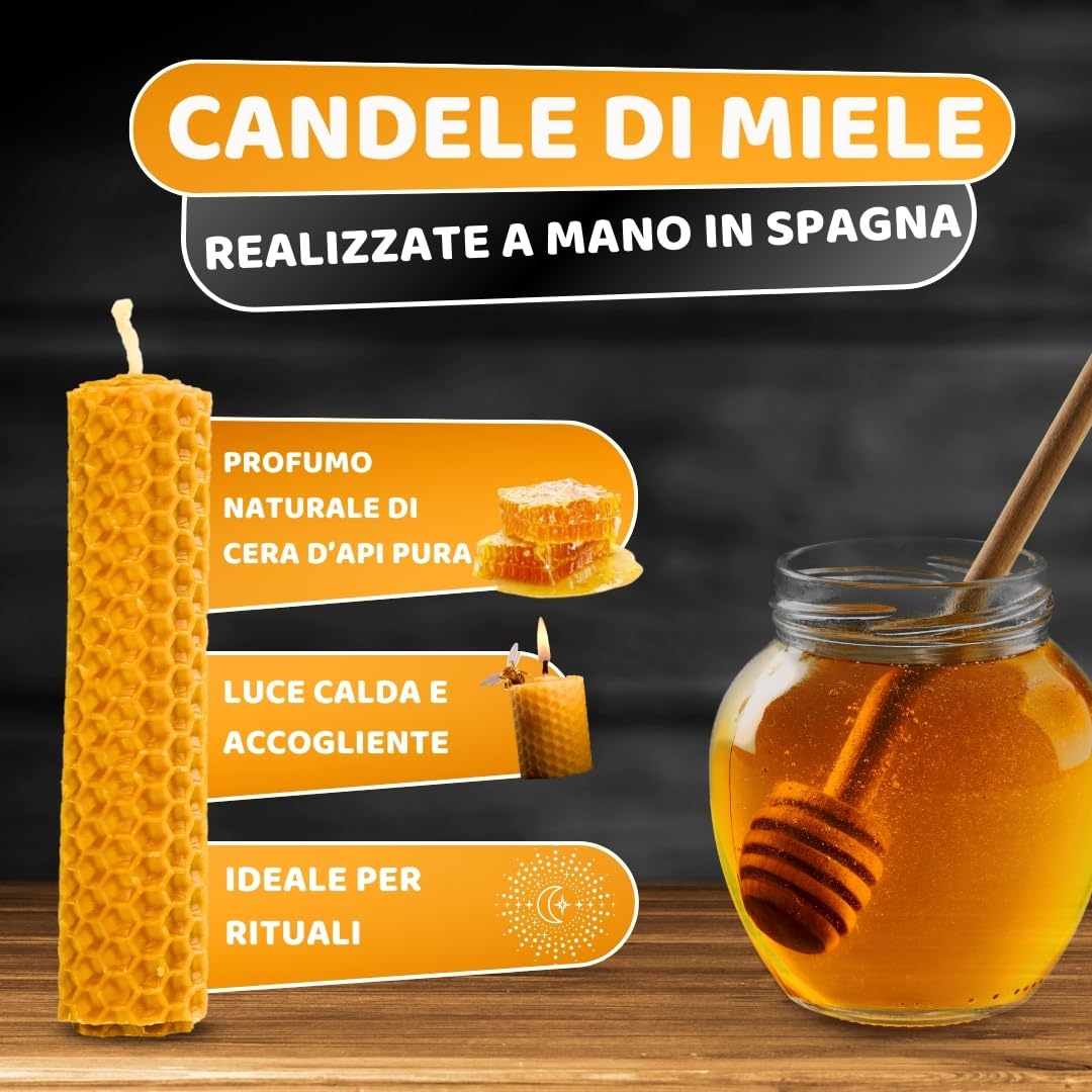 12 candele in cera d'api arrotolate a mano – naturali e